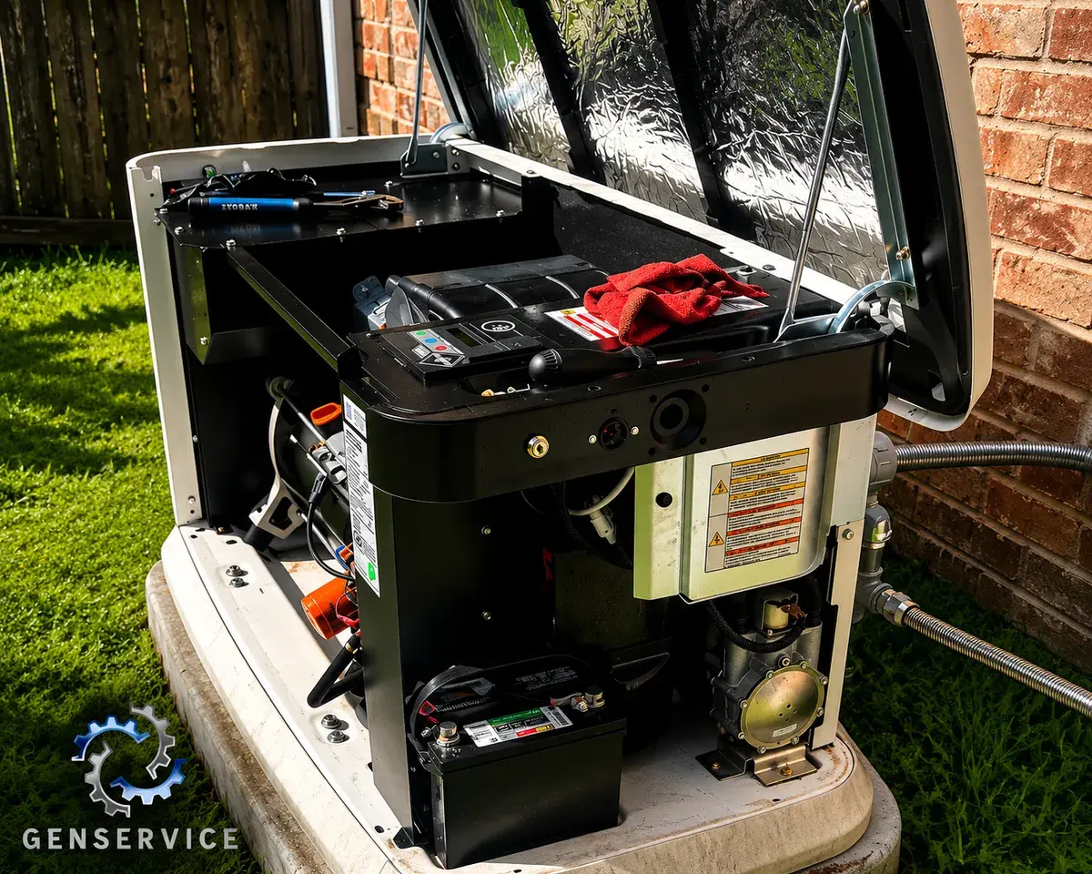 Open Generac home standby generator serviced by GenService in Greater Houston